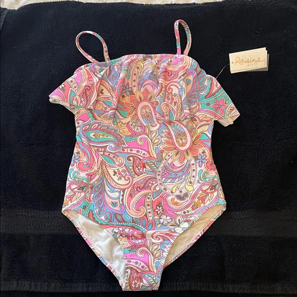Raisins One Piece swimsuit - Pink and Blue Paisley nwt